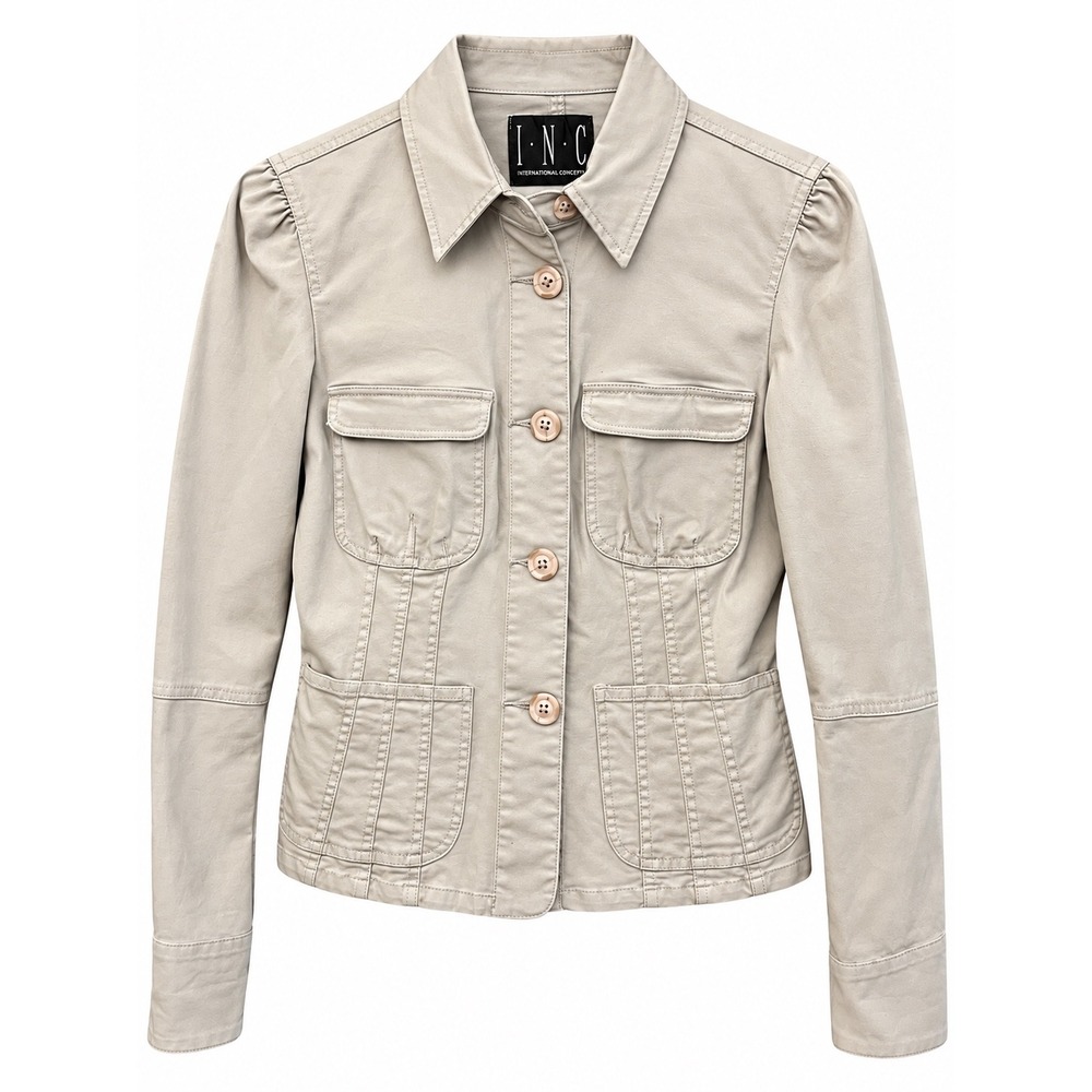 INC International Concepts Utility Jacket Womens S Beige Cotton Stretch